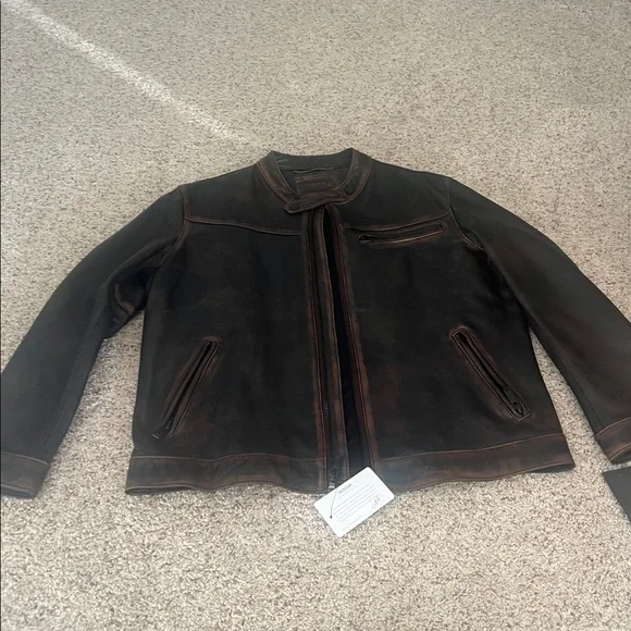 Thursday Boots Leather Roadster Jacket (Black Coffee) athletic cut size XL - Picture 5 of 9